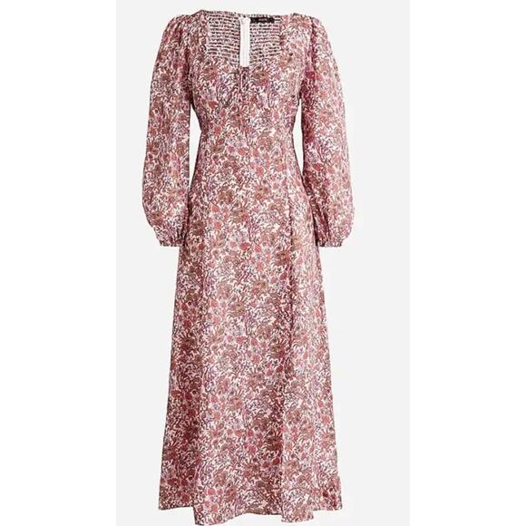 J. Crew Dresses & Skirts - J CREW pink purple Sweetheart puff long sleeve silky midi dress in Fête Floral